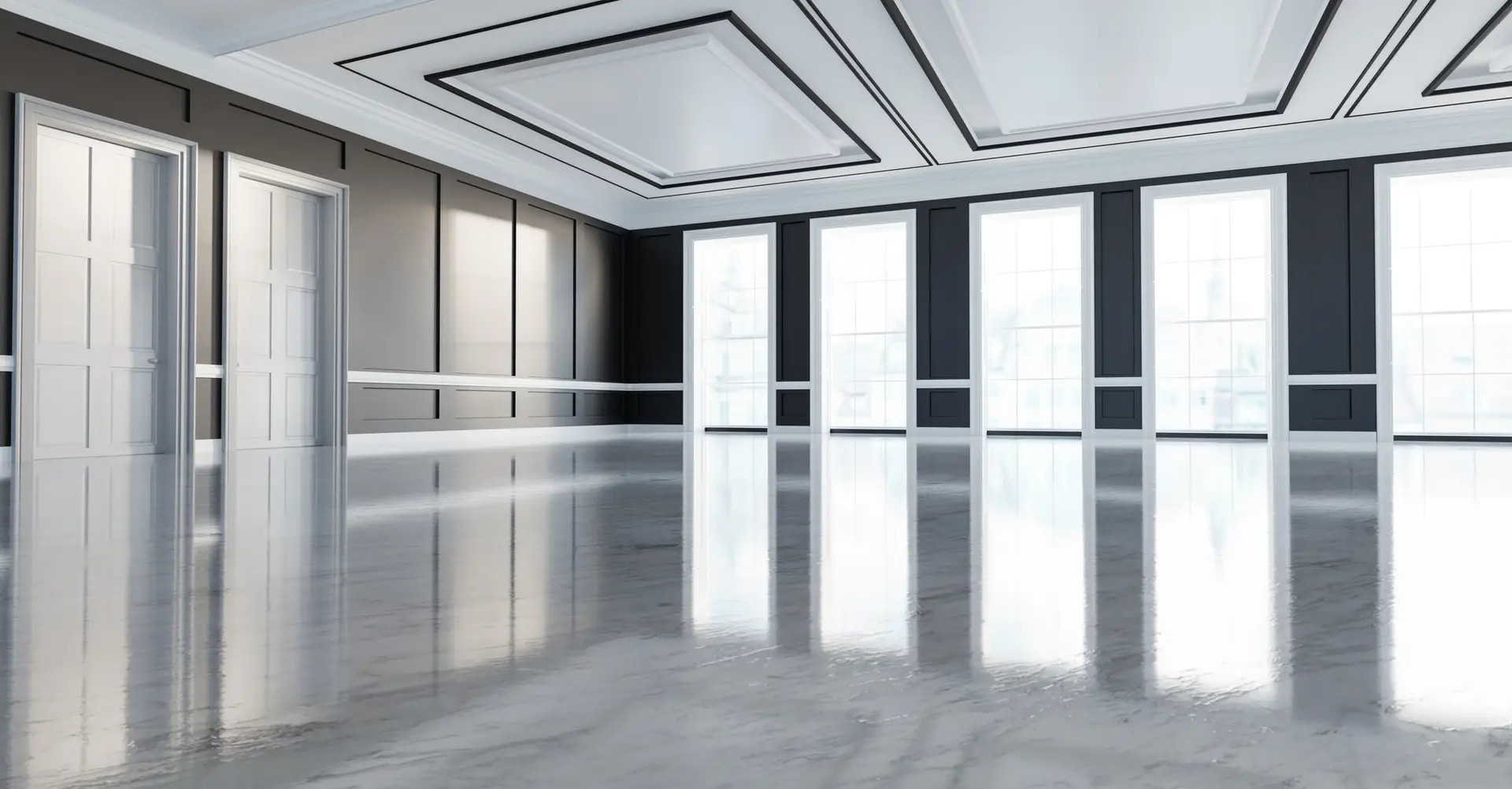 Classic empty interior apartment with vinyl flooring.